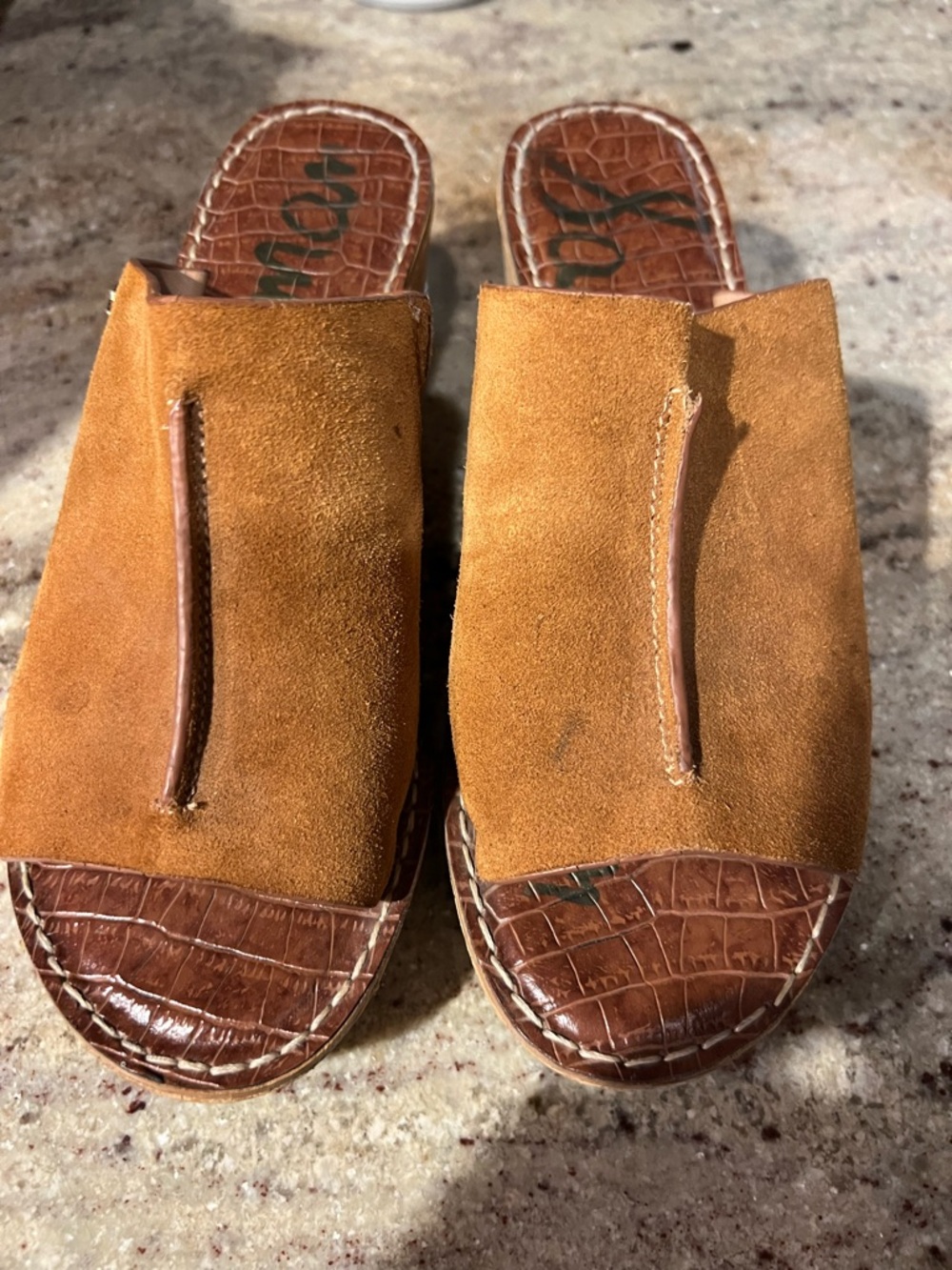 Sam Edelman Tan Suede Slide Wedges